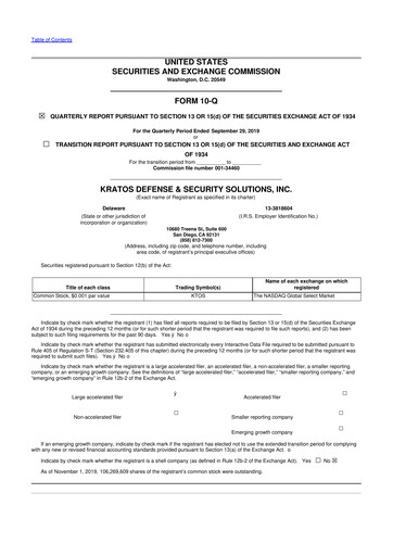 Thumbnail Kratos Defense & Security Solutions 10-Q Quarterly Report FY2019 
