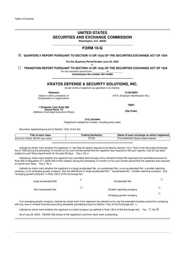 Thumbnail Kratos Defense & Security Solutions 10-Q Quarterly Report FY2023 