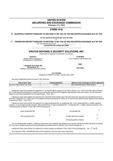 Thumbnail Kratos Defense & Security Solutions 10-Q Quarterly Report FY2024 