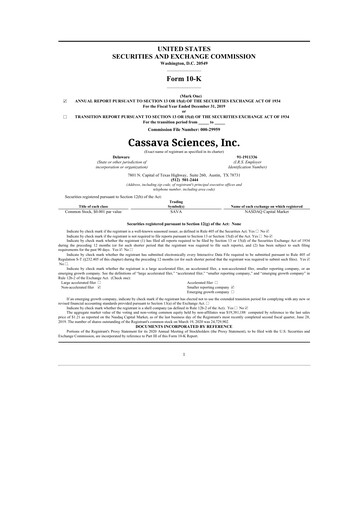 Thumbnail Cassava Sciences
 10-K Annual Report 2019