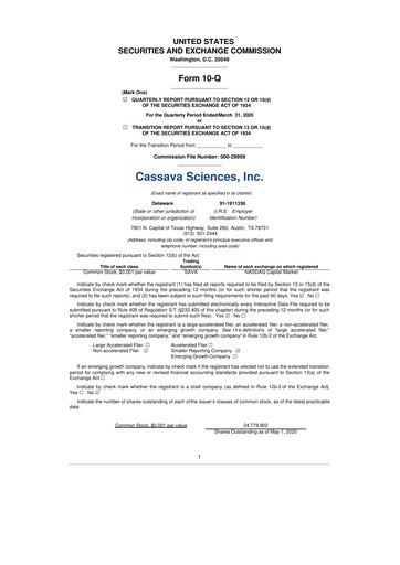 Thumbnail Cassava Sciences
 10-Q Quarterly Report FY2020 