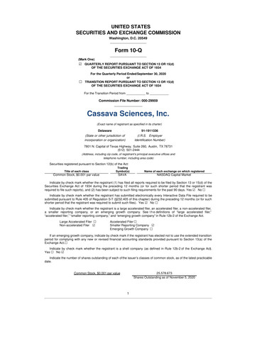 Thumbnail Cassava Sciences
 10-Q Quarterly Report FY2020 