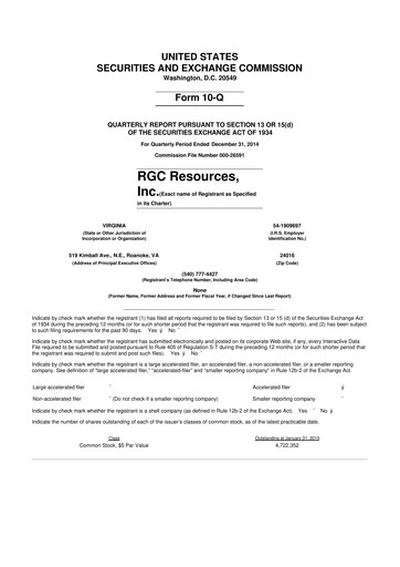 Thumbnail RGC Resources 10-Q Quarterly Report FY 