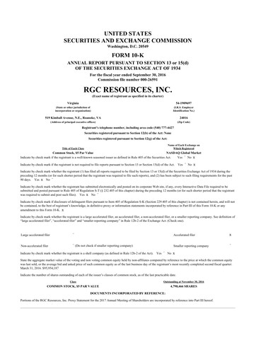 Thumbnail RGC Resources 10-K Annual Report 2016