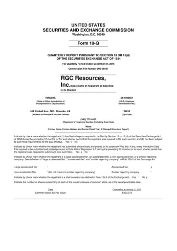 Thumbnail RGC Resources 10-Q Quarterly Report FY 