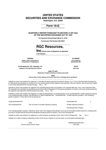 Thumbnail RGC Resources 10-Q Quarterly Report FY 