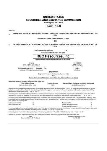 Thumbnail RGC Resources 10-Q Quarterly Report FY 
