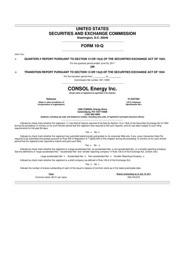 Thumbnail CNX Resources
 10-Q Quarterly Report FY2011 