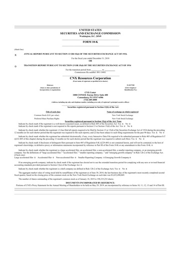 Thumbnail CNX Resources
 10-K Annual Report 2018