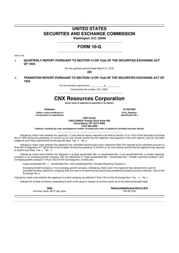 Thumbnail CNX Resources
 10-Q Quarterly Report FY2019 