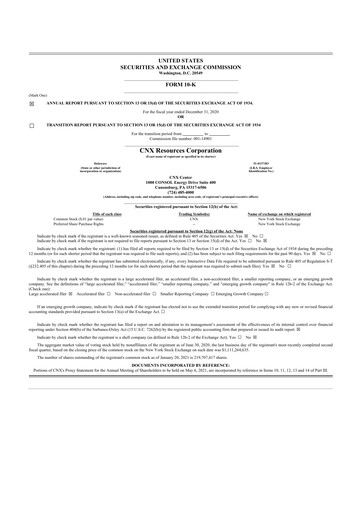 Thumbnail CNX Resources
 10-K Annual Report 2020