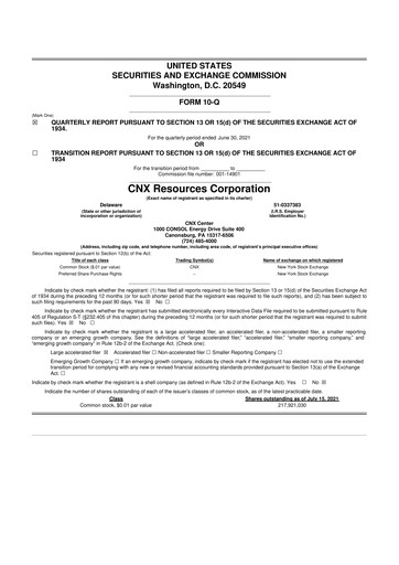Thumbnail CNX Resources
 10-Q Quarterly Report FY2021 
