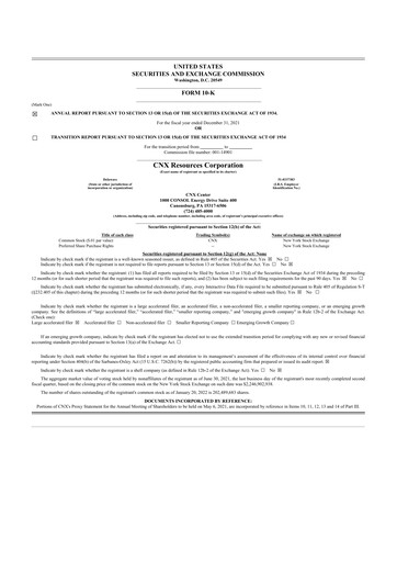 Thumbnail CNX Resources
 10-K Annual Report 2021