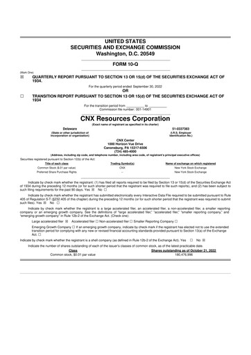 Thumbnail CNX Resources
 10-Q Quarterly Report FY2022 