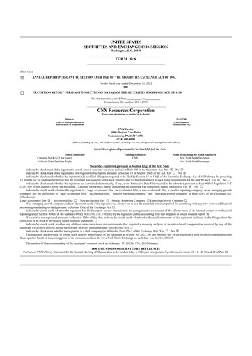 Thumbnail CNX Resources
 10-K Annual Report 2022