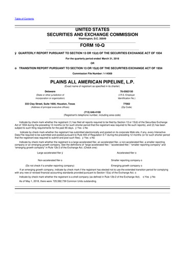 Thumbnail Plains All American Pipeline 10-Q Quarterly Report FY2018 