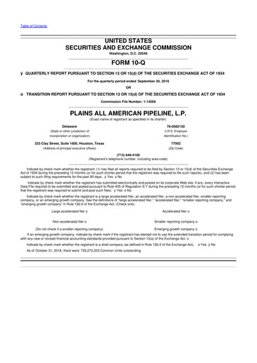 Thumbnail Plains All American Pipeline 10-Q Quarterly Report FY2018 