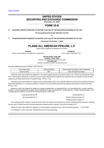 Thumbnail Plains All American Pipeline 10-Q Quarterly Report FY2019 