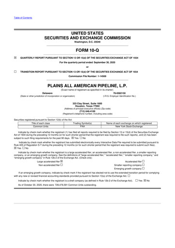 Thumbnail Plains All American Pipeline 10-Q Quarterly Report FY2020 