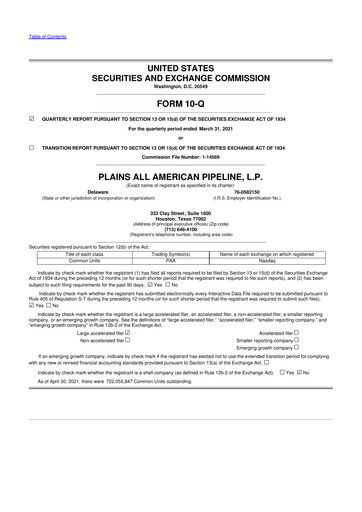 Thumbnail Plains All American Pipeline 10-Q Quarterly Report FY2021 