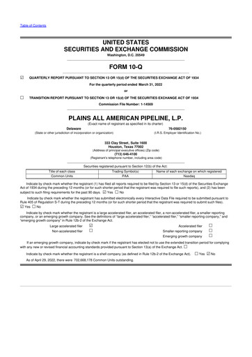 Thumbnail Plains All American Pipeline 10-Q Quarterly Report FY2022 