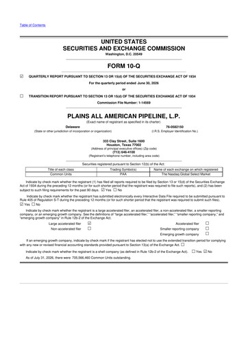 Thumbnail Plains All American Pipeline 10-Q Quarterly Report FY2026 