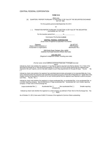 Miniature CF Bankshares 10-Q Rapport trimestriel 2013 