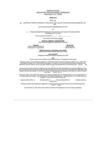 Miniature CF Bankshares 10-Q Rapport trimestriel 2014 