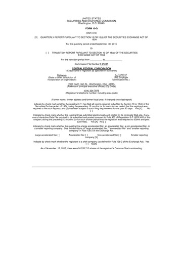 Miniature CF Bankshares 10-Q Rapport trimestriel 2015 
