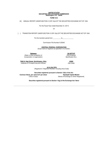 Thumbnail CF Bankshares 10-K Annual Report 2015