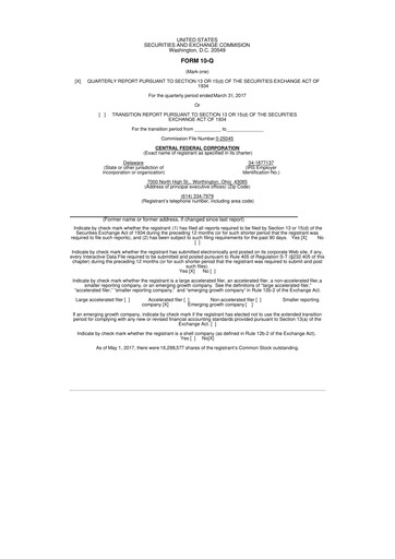 Miniature CF Bankshares 10-Q Rapport trimestriel 2017 
