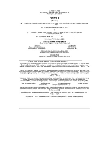 Miniature CF Bankshares 10-Q Rapport trimestriel 2017 