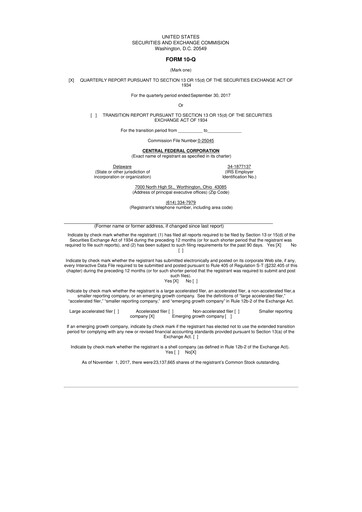 Miniature CF Bankshares 10-Q Rapport trimestriel 2017 