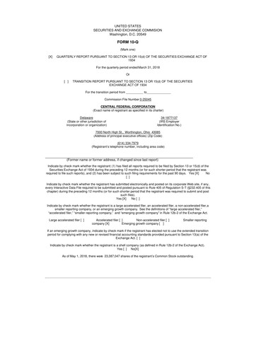 Miniature CF Bankshares 10-Q Rapport trimestriel 2018 