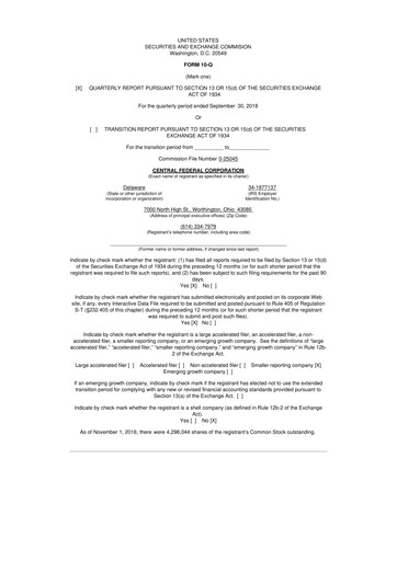 Miniature CF Bankshares 10-Q Rapport trimestriel 2018 