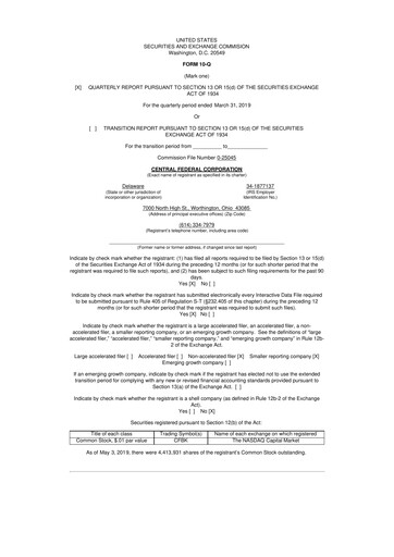 Miniature CF Bankshares 10-Q Rapport trimestriel 2019 
