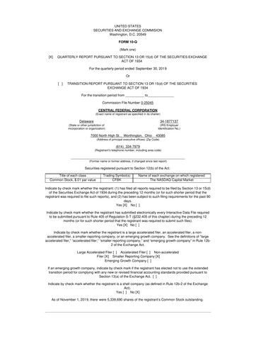 Miniature CF Bankshares 10-Q Rapport trimestriel 2019 