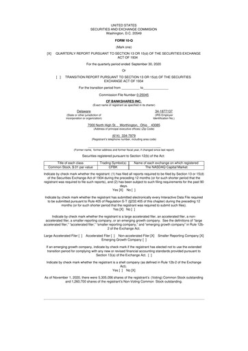Miniature CF Bankshares 10-Q Rapport trimestriel 2020 