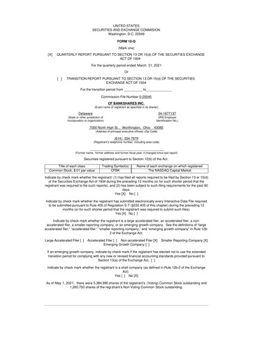 Miniature CF Bankshares 10-Q Rapport trimestriel 2021 