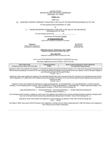 Miniature CF Bankshares 10-Q Rapport trimestriel 2022 