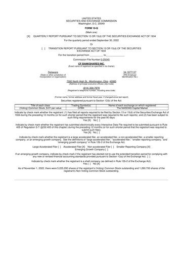 Miniature CF Bankshares 10-Q Rapport trimestriel 2022 