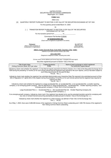 Miniature CF Bankshares 10-Q Rapport trimestriel 2023 