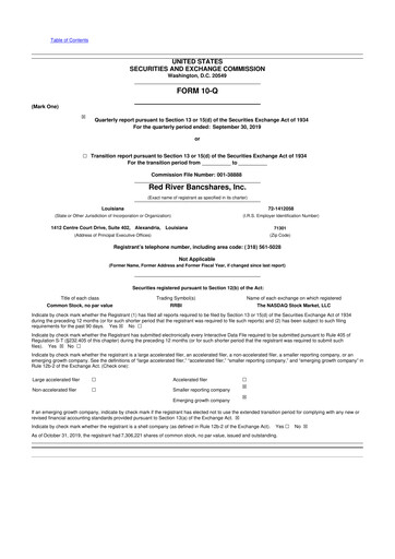 Thumbnail Red River Bancshares 10-Q Quarterly Report FY2019 