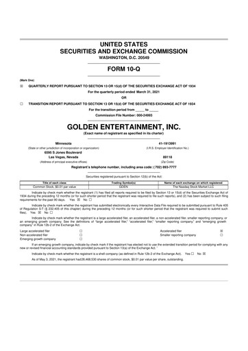 Thumbnail Golden Entertainment
 10-Q Quarterly Report FY2021 