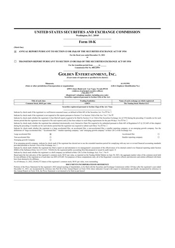 Thumbnail Golden Entertainment
 10-K Annual Report 2021