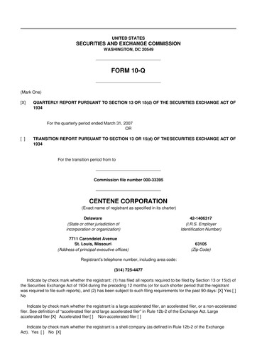 Thumbnail Centene 10-Q Quarterly Report FY 