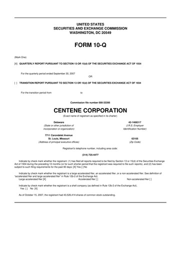 Thumbnail Centene 10-Q Quarterly Report FY 