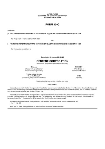 Thumbnail Centene 10-Q Quarterly Report FY 