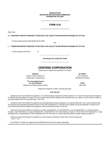 Thumbnail Centene 10-Q Quarterly Report FY 