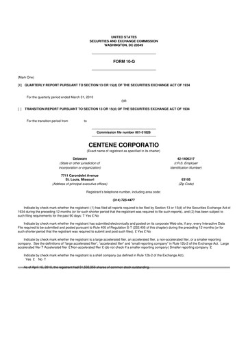 Thumbnail Centene 10-Q Quarterly Report FY 